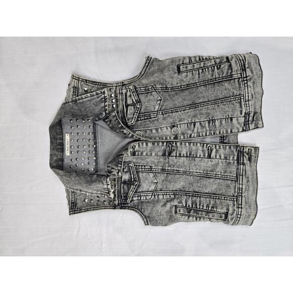 Stylish Gray Denim Vest with Studs - Picture 1 of 7